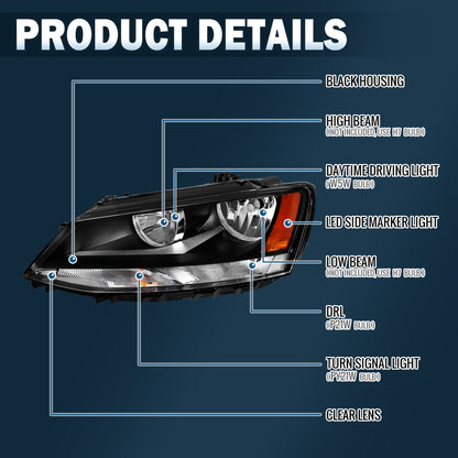 2015-2018 Ford Focus Halogen Headlights Pair | Black