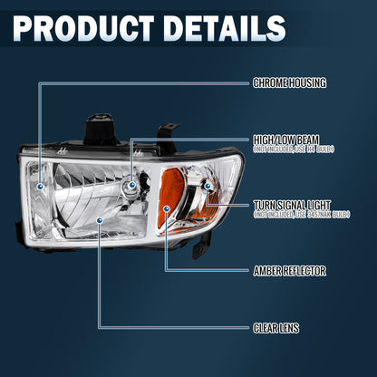 2006-2014 Honda Ridgeline Halogen Headlights Pair | Chrome