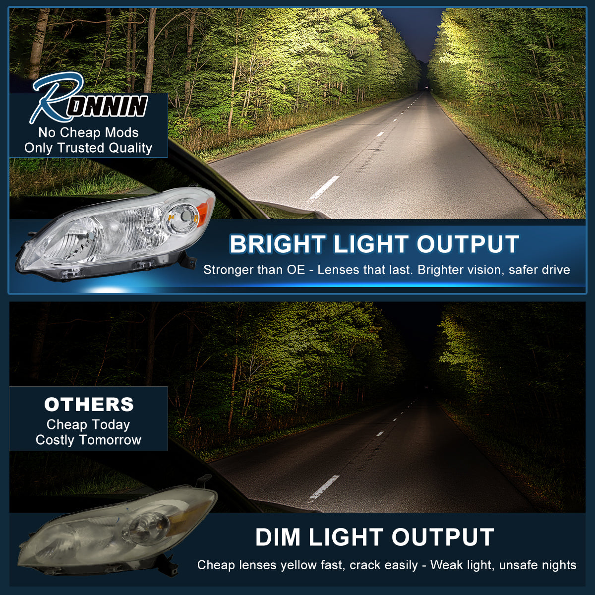 2009-2014 Toyota Matrix Halogen Headlights Pair | Chrome