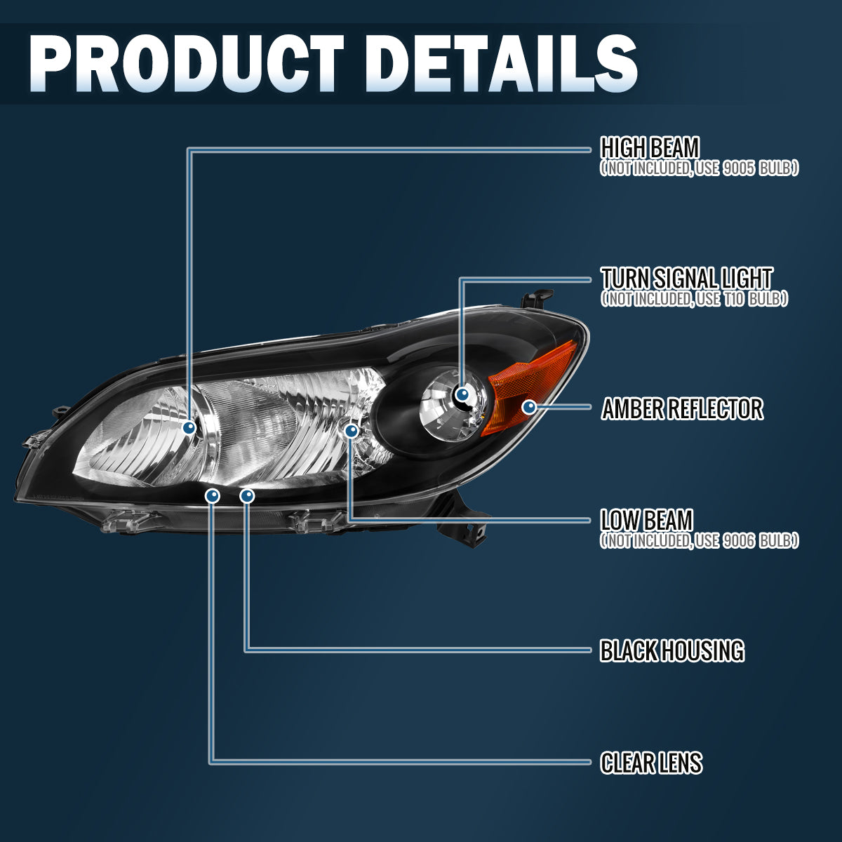 2009-2014 Toyota Matrix Halogen Headlights Pair | Black