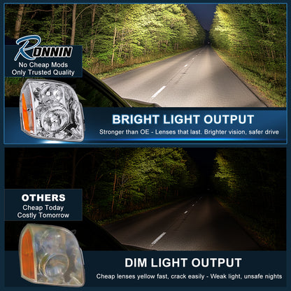 2007-2014 GMC Yukon Denali Halogen Headlights Pair | Chrome