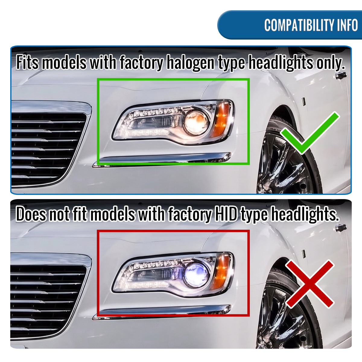 2011-2014 Chrysler 300 Projector Headlights Amber Reflector LED DRL Halogen Style Replacement Pair | Black