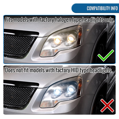 2007-2012 GMC Acadia DRL Dual Projector Headlights  Pair | Black