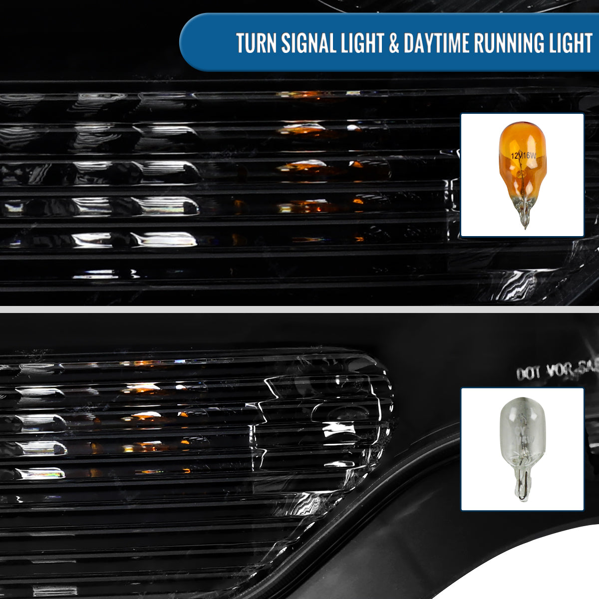 2007-2012 GMC Acadia DRL Dual Projector Headlights  Pair | Black