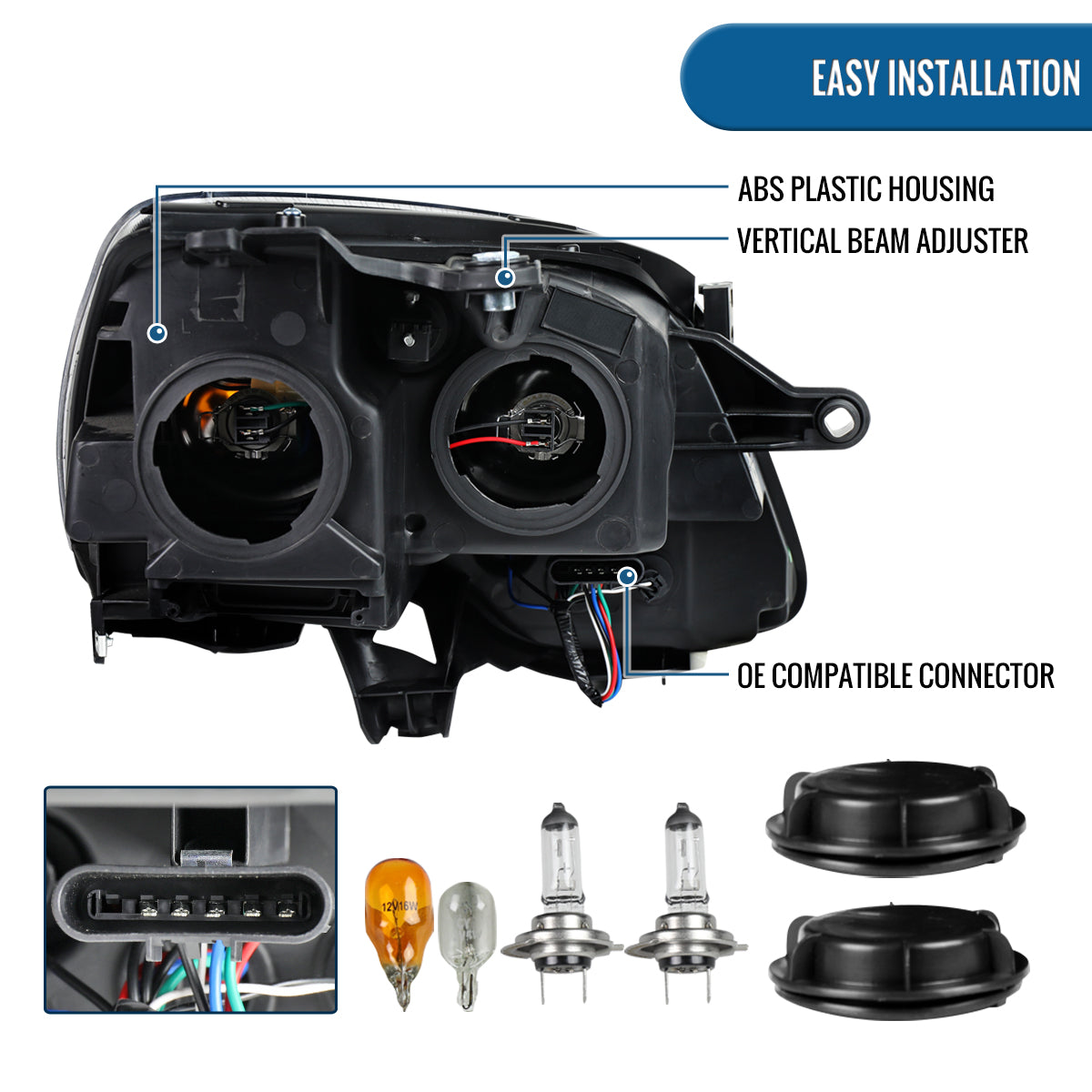 2007-2012 GMC Acadia DRL Dual Projector Headlights  Pair | Black
