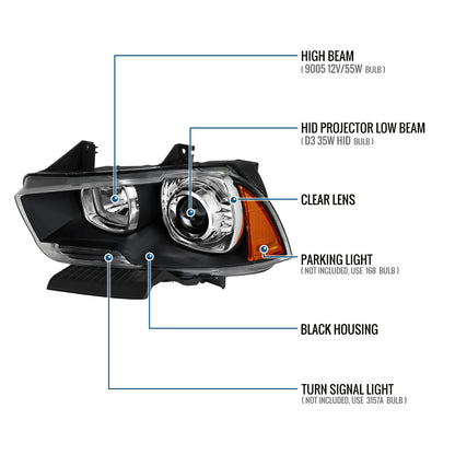 2011-2014 Dodge Charger HID type Projector Headlights Pair | Black