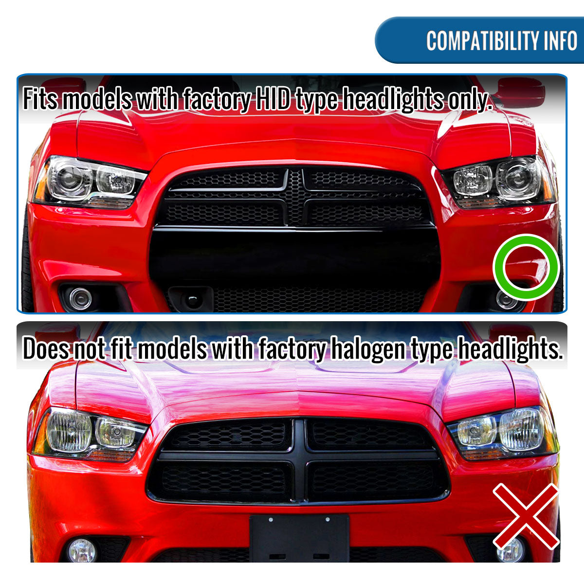 2011-2014 Dodge Charger HID type Projector Headlights Pair | Black