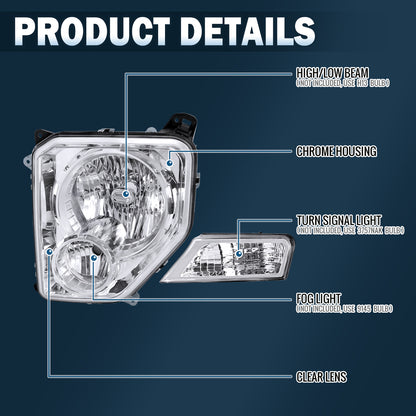 2008-2012 Jeep Liberty Headlights + Turn Signal Lights All-in-One Assembly Pair | Chrome