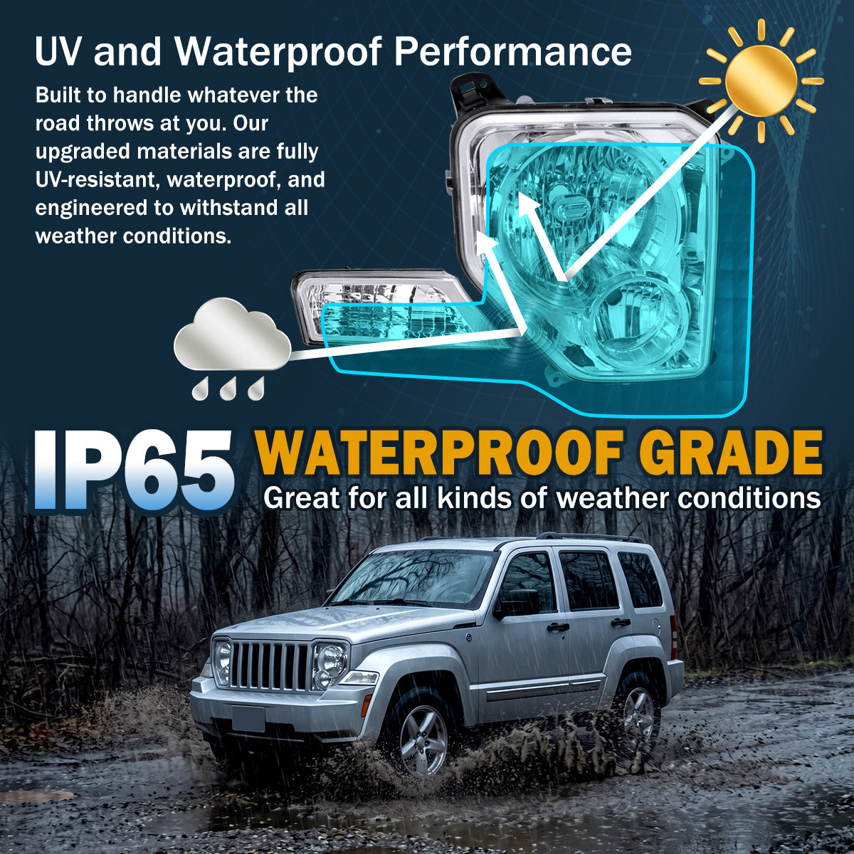 2008-2012 Jeep Liberty Headlights + Turn Signal Lights All-in-One Assembly Pair | Chrome