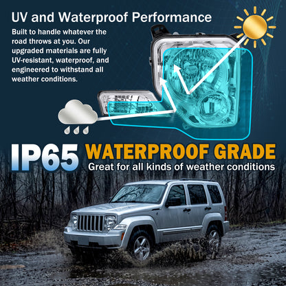 2008-2012 Jeep Liberty Headlights + Turn Signal Lights All-in-One Assembly Pair | Chrome