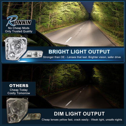 2008-2012 Jeep Liberty Headlights + Turn Signal Lights All-in-One Assembly Pair | Chrome