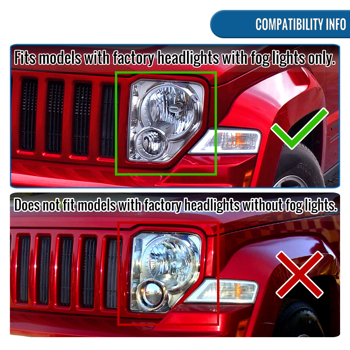 2008-2012 Jeep Liberty Headlights + Turn Signal Lights All-in-One Assembly Pair | Chrome
