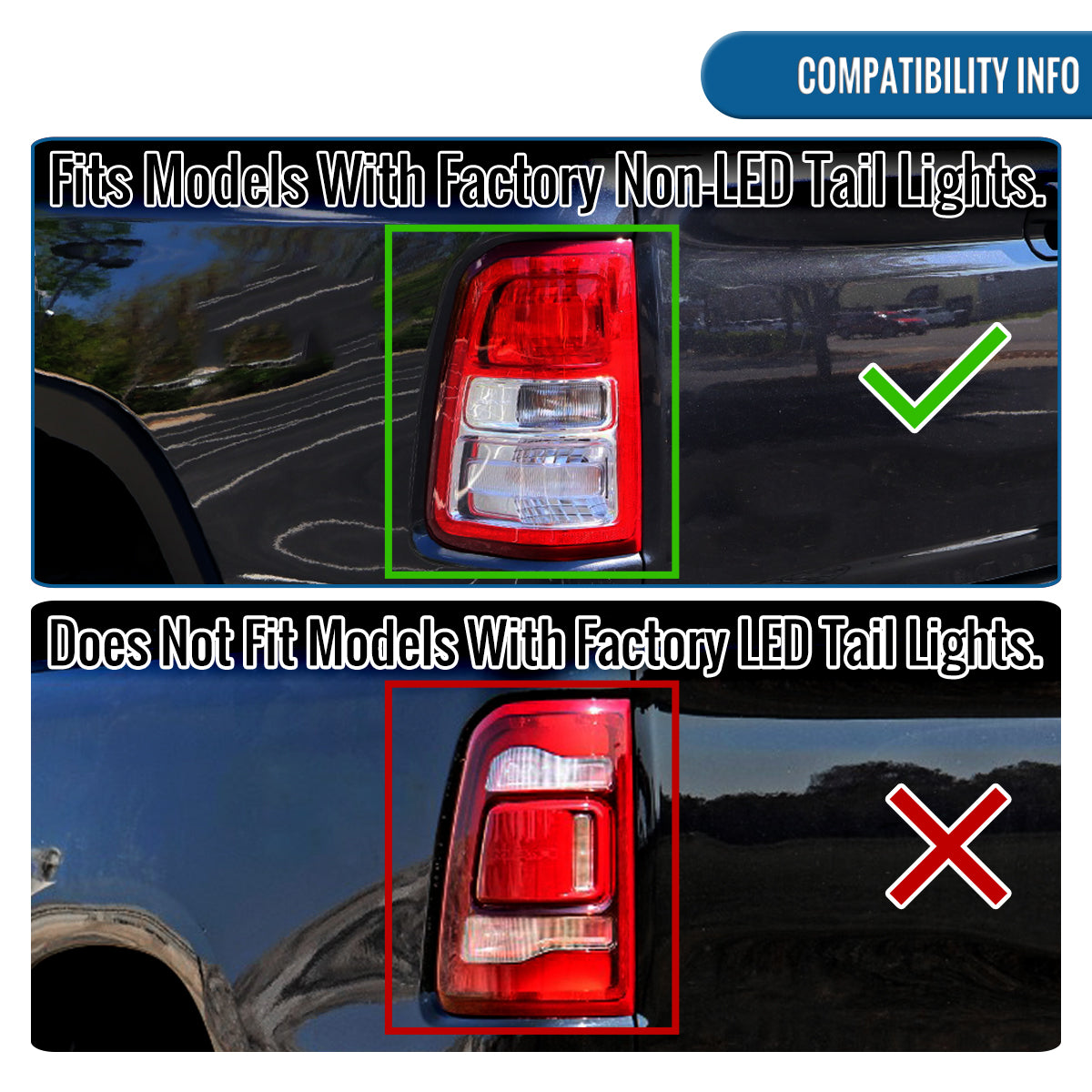 2019-2024 Ram 1500 Full LED Tube Tail Lights New Body Style Assembly Pair | Red Clear