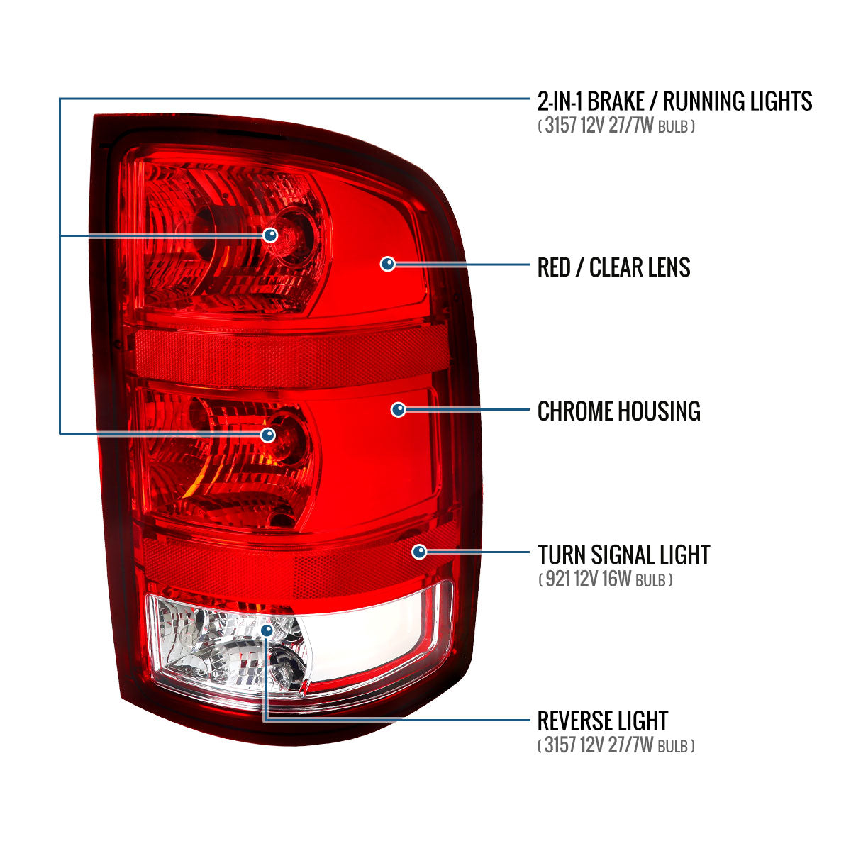 2007-2014 GMC Sierra 1500 2500HD 3500HD Tail Lights Pair | Red Clear