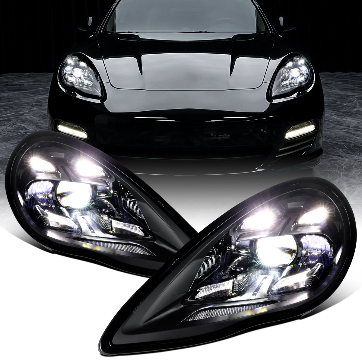 2010-2013 Porsche Panamera LED HID Projector Headlights Pair | Black