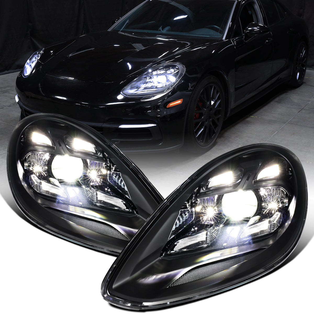 2017-2022 Porsche Panamera Full LED Projector Headlights Pair | Black