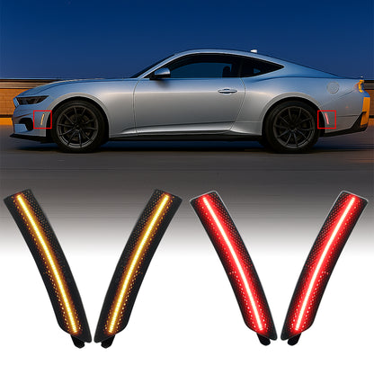 Ronnin - Compatible con Ford Mustang 2024-2025 Conjunto de luces LED de posición laterales mejoradas para parachoques delantero + trasero | Ahumado
