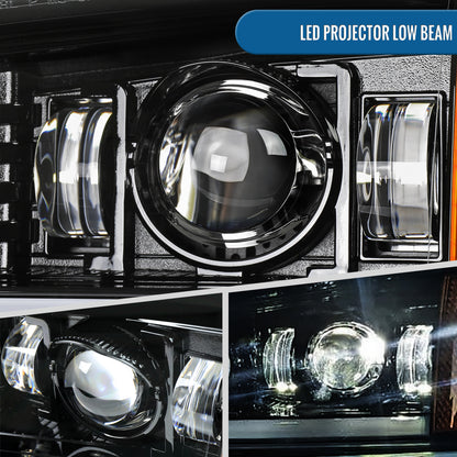 Ronnin - Fits 2003-2006 2007 Chevy Silverado 2002-2006 Avalanche Full LED Projector Headlights + Bumper Lamps DRL Assembly Pair | Glossy Black