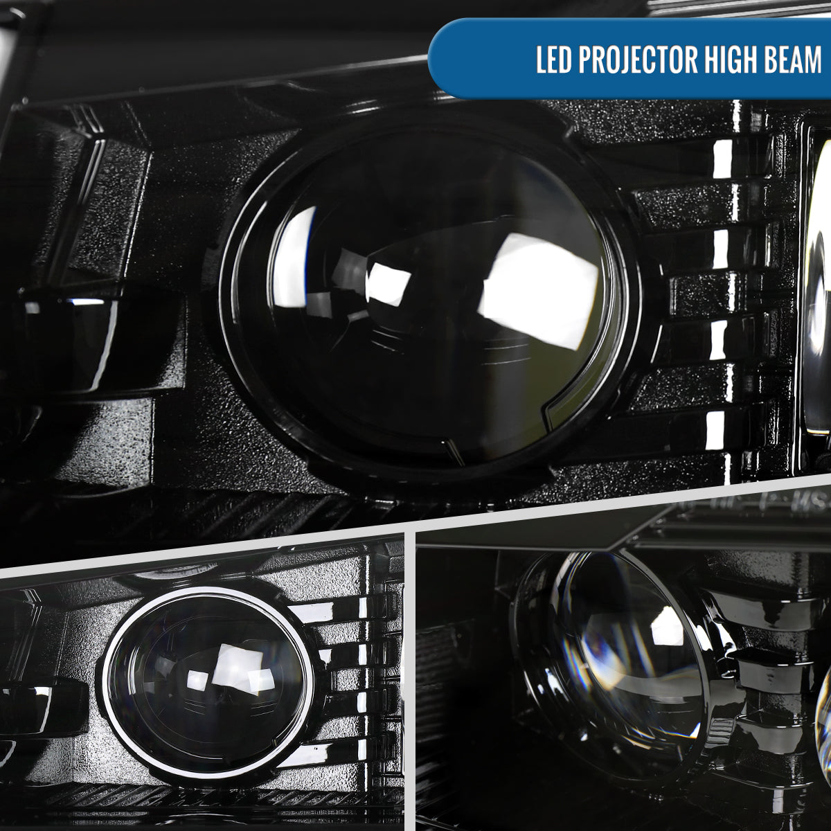 Ronnin - Fits 2003-2006 2007 Chevy Silverado 2002-2006 Avalanche Full LED Projector Headlights + Bumper Lamps DRL Assembly Pair | Glossy Black