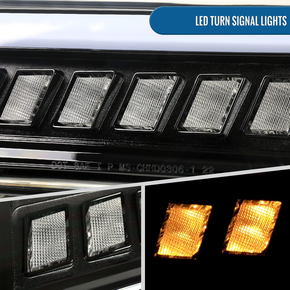 Ronnin - Fits 2003-2006 2007 Chevy Silverado 2002-2006 Avalanche Full LED Projector Headlights + Bumper Lamps DRL Assembly Pair | Glossy Black