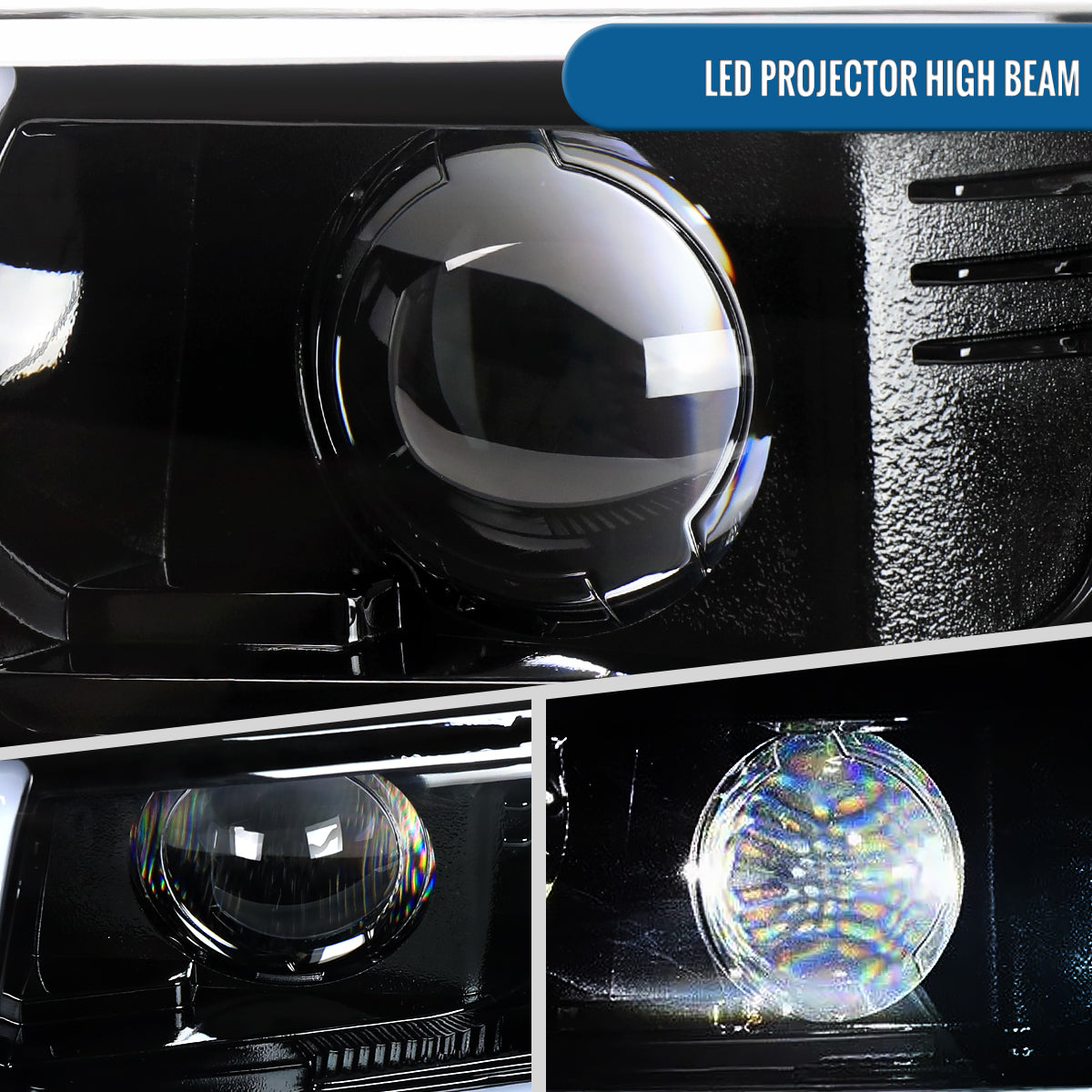 Ronnin - Fits 1999-2002 Chevy Silverado 2000-2006 Suburban 2000-2006 Tahoe Full LED Projector Headlights + Bumper Lamps DRL Assembly Pair | Glossy Black