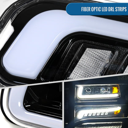 Ronnin - Fits 1999-2002 Chevy Silverado 2000-2006 Suburban 2000-2006 Tahoe Full LED Projector Headlights + Bumper Lamps DRL Assembly Pair | Glossy Black