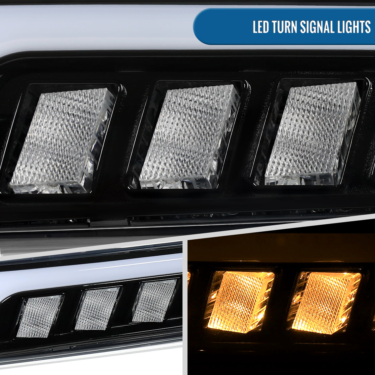 Ronnin - Fits 1999-2002 Chevy Silverado 2000-2006 Suburban 2000-2006 Tahoe Full LED Projector Headlights + Bumper Lamps DRL Assembly Pair | Glossy Black