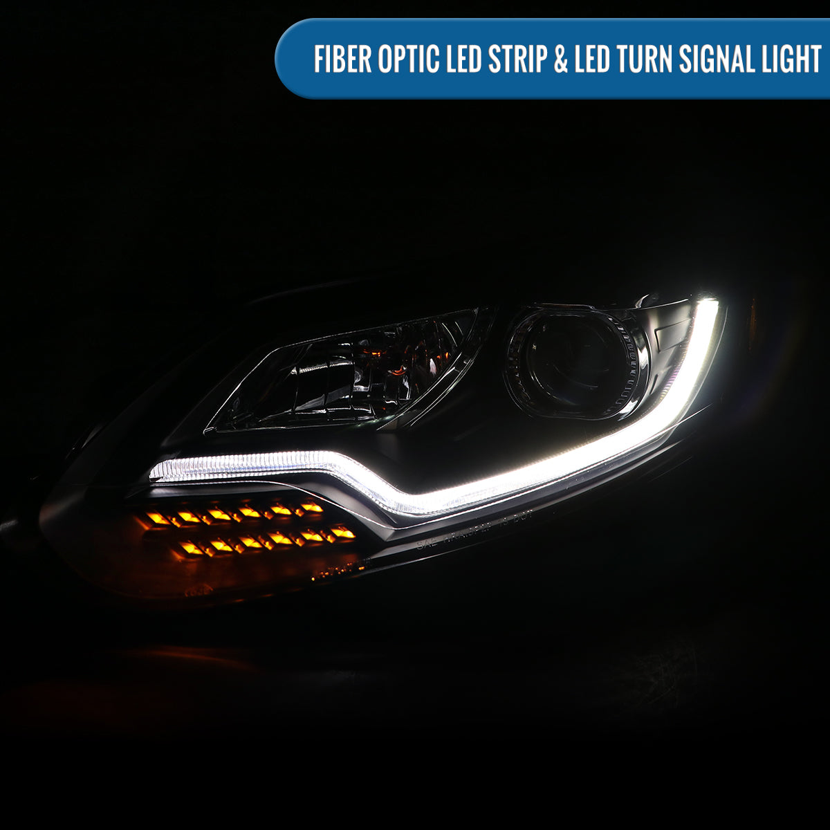 2012-2014 Ford Focus Upgrade Replacement LED Running Lights + Turn Signals Halogen Projector Headlights Assembly Pair | Black