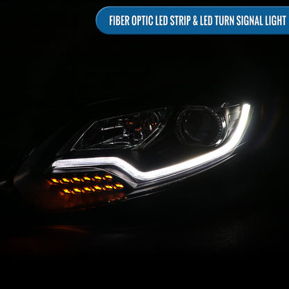 2012-2014 Ford Focus Upgrade Replacement LED Running Lights + Turn Signals Halogen Projector Headlights Assembly Pair | Black