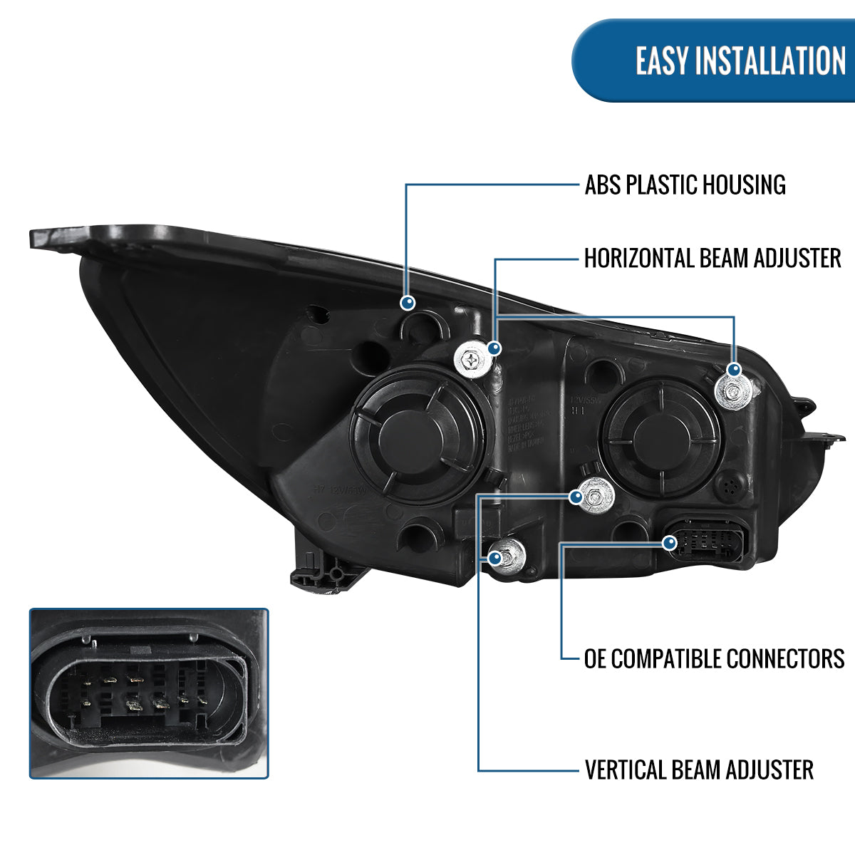 2012-2014 Ford Focus Upgrade Replacement LED Running Lights + Turn Signals Halogen Projector Headlights Assembly Pair | Black