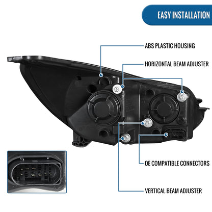 2012-2014 Ford Focus Upgrade Replacement LED Running Lights + Turn Signals Halogen Projector Headlights Assembly Pair | Black