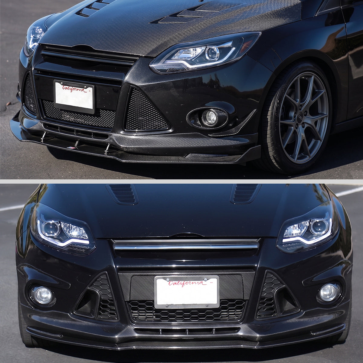 2012-2014 Ford Focus Upgrade Replacement LED Running Lights + Turn Signals Halogen Projector Headlights Assembly Pair | Black