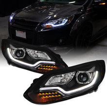 2012-2014 Ford Focus Upgrade Replacement LED Running Lights + Turn Signals Halogen Projector Headlights Assembly Pair | Black