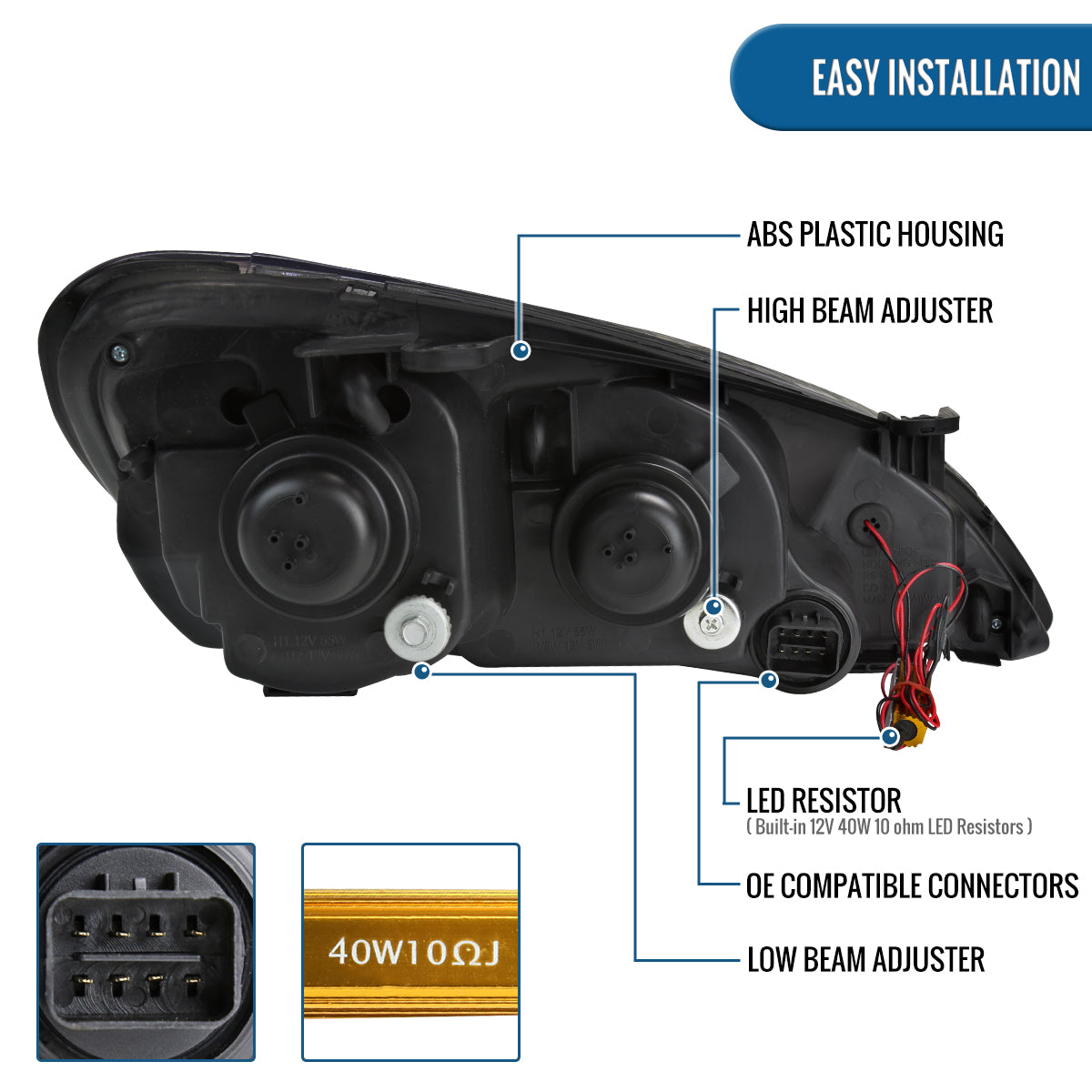 Ronnin - Se adapta a Hyundai Genesis Coupe 2010-2012 Mejora de luces direccionales LED secuenciales Faros halógenos de doble proyector Ensamblaje de par | Negro