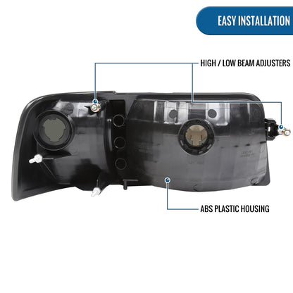 1993-1997 Ford Ranger  Replacement Headlights + Corner Turn Signal Lights Assembly Pair | Smoke