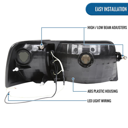 1993-1997 Ford Ranger Upgrade LED Lights Headlights + Corner Turn Signal Lights Assembly Pair | Smoke
