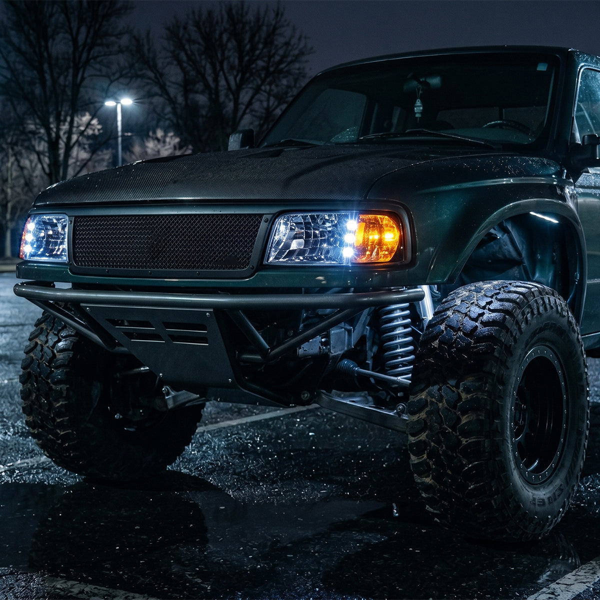1993-1997 Ford Ranger Upgrade LED Lights Headlights + Corner Turn Signal Lights Assembly Pair | Smoke