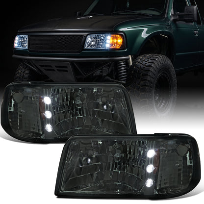 1993-1997 Ford Ranger Upgrade LED Lights Headlights + Corner Turn Signal Lights Assembly Pair | Smoke