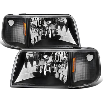 1993-1997 Ford Ranger  Replacement Headlights + Corner Turn Signal Lights Assembly Pair | Black