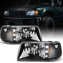 1993-1997 Ford Ranger Upgrade LED Lights Halogen Headlights + Corner Turn Signal Lights Assembly Pair | Black