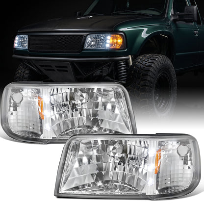 1993-1997 Ford Ranger Upgrade LED Lights Headlights + Corner Turn Signal Lights Assembly Pair | Chrome