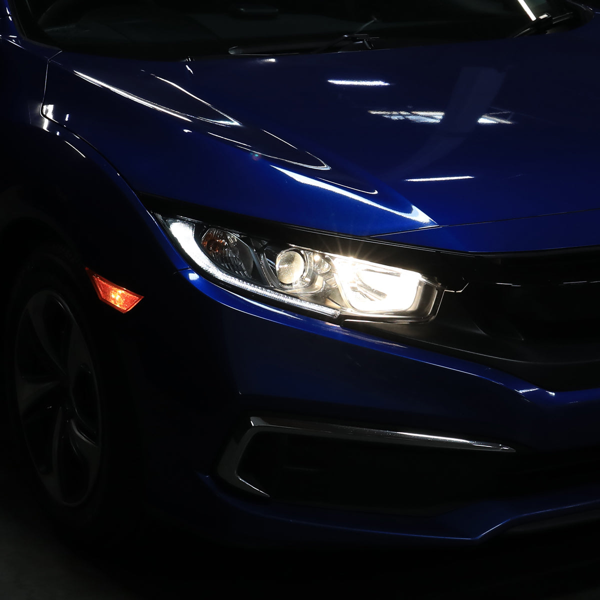 Ronnin - Se adapta a Honda Civic de 2016-2021, faros delanteros con proyector tipo tubo LED halógeno, par de ensamblajes | Cromado