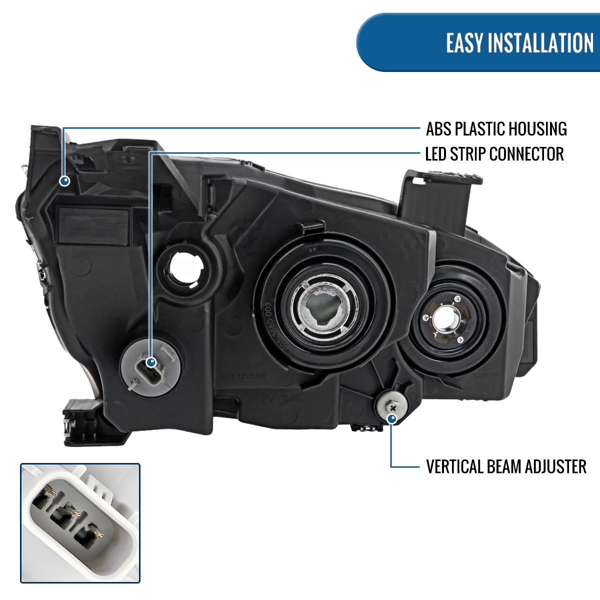 Ronnin - Se adapta a Honda Civic Halógeno Tipo LED Tubo Proyector Faros Montaje Par 2016-2021 | Negro Ahumado