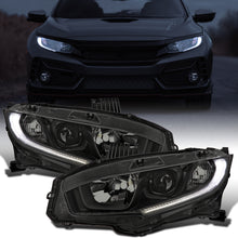 Ronnin - Fits 2016-2021 Honda Civic Halogen Type LED Tube Projector Headlights Headlamps Assembly Pair | Black Smoke