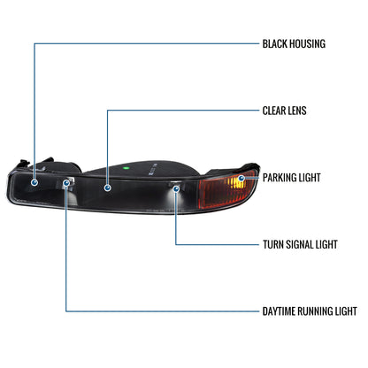 Ronnin - Fits 1999-2007 GMC Sierra 1500 2500 3500 Bumper Lights Replacement Turn Signals Parking Lamps Assembly Pair | Black