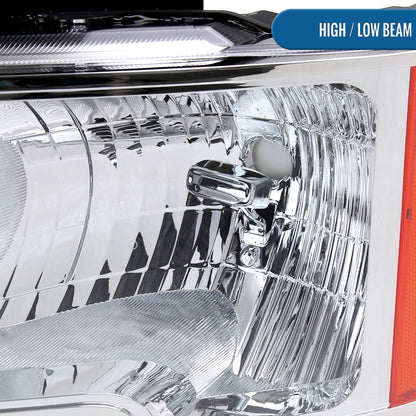 Ronnin - Fits 2009-2014 Ford F150 Pickup Truck Factory Replacement Halogen Headlights Assembly Pair | Chrome