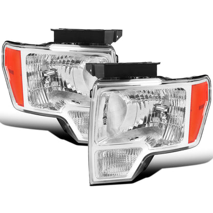 Ronnin - Fits 2009-2014 Ford F150 Pickup Truck Factory Replacement Halogen Headlights Assembly Pair | Chrome