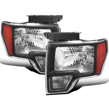 Ronnin - Fits 2009-2014 Ford F150 Pickup Truck Factory Replacement Halogen Headlights Assembly Pair | Black