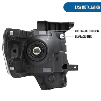 Ronnin - Fits 2009-2014 Ford F150 Pickup Truck Factory Replacement Halogen Headlights Assembly Pair | Black Smoke