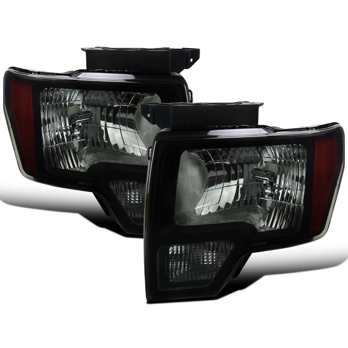 Ronnin - Fits 2009-2014 Ford F150 Pickup Truck Factory Replacement Halogen Headlights Assembly Pair | Black Smoke